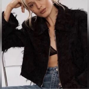 Anthropologie Black Cropped Textured Zip-Front Jacket - Women